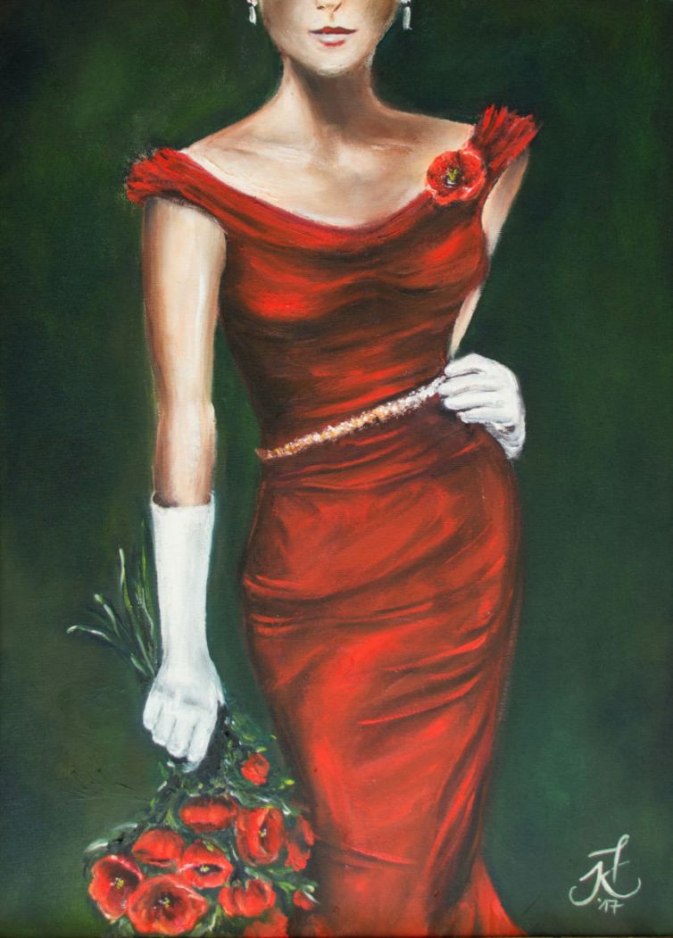 Dame im Roten Kleid